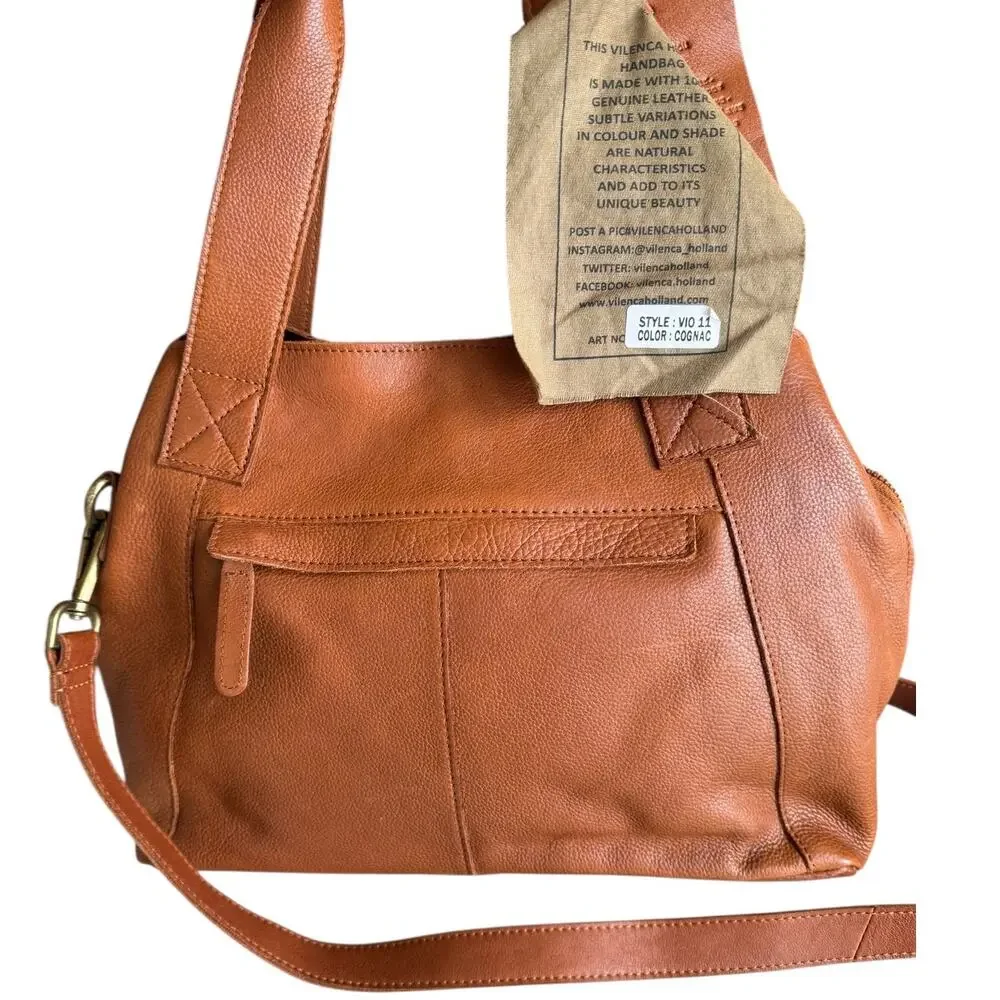 Vileanca Cognac Leather Satchel Crossbody Bag